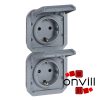Legrand 069577L, Plexo 55 2x2P+F elővezetékezett függőleges csatlakozóaljzat csapófedéllel, szürke