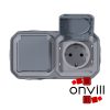 Legrand 069742L, Plexo 55 falon kívüli 2x2P+F elővezetékezett vízszintes csatlakozóaljzat csapófedéllel, összeszerelt, szürke