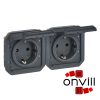 Legrand 069879L, Plexo 55 2x2P+F elővezetékezett vízszintes csatlakozóaljzat csapófedéllel, antracit