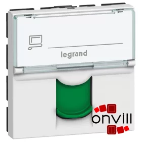   Legrand 076522, Program Mosaic Rj 45 Informatikai Csatlakozóaljzat, 1 X Rj 45 Árnyékolt (FTP) Cat.6, 2 Modul Széles, Zöld Redőnnyel, Fehér