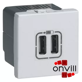   Legrand 079394, Program Mosaic Kettős USB Töltő Aljzat, 1500 Ma, 2 Modulos, Alumníium