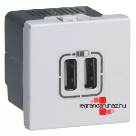   Legrand 278594L, Program Mosaic Kettős USB Töltő Aljzat, 2400 Ma, 2 Modulos, Fehér 