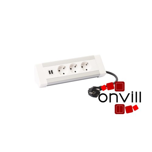 Legrand 653567, Alumínium Asztali Elosztósor, 3X2P+F Csatlakozóaljzat + 1 X 15 W USB-A+C Töltőaljzat, 3M Kábellel