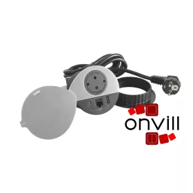   Legrand 654713, Incara Disq 80 - Bútorba Süllyeszthető 2P+F + USB-A+C + Rj45 Cat.6 UTP Aljzat, 2M Kábellel és Fedéllel, Fekete