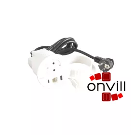   Legrand 654714, Incara Disq 80 - Bútorba Süllyeszthető 2P+F + USB-A+C + Kábelkivezető Aljzat, 2M Kábellel, Fehér