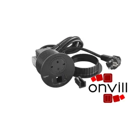   Legrand 654715, Incara Disq 80 - Bútorba Süllyeszthető 2P+F + USB-A+C + Kábelkivezető Aljzat, 2M Kábellel, Fekete