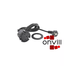   Legrand 654726, Incara Disq 60 - Bútorba Süllyeszthető 2P+F Csatlakozóaljzat, 2M Kábellel, Fekete