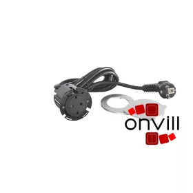   Legrand 654728, Incara Disq 60 - Bútorba Süllyeszthető 2P+F Csatlakozóaljzat, 2M Kábellel és Fedéllel, Fekete