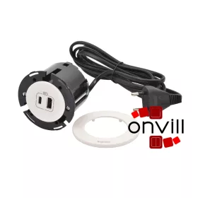   Legrand 654730, Incara Disq 60 - Bútorba Süllyeszthető USB-A+C Töltőaljzat, 2M Kábellel, Fehér