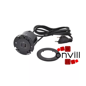   Legrand 654731, Incara Disq 60 - Bútorba Süllyeszthető USB-A+C Töltőaljzat, 2M Kábellel, Fekete