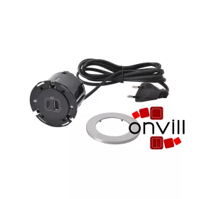   Legrand 654732, Incara Disq 60 - Bútorba Süllyeszthető USB-A+C Töltőaljzat, 2M Kábellel, Alumínium