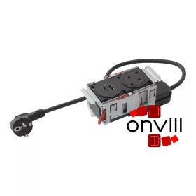   Legrand 654749, Incara Disq In 2 - Bútorba Süllyeszthető 1X2P+F + 1XUSB-A+C Aljzat, 2M Kábellel, Fekete