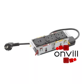   Legrand 654750, Incara Disq In 3 - Bútorba Süllyeszthető 2X2P+F + 1XUSB-A+C Aljzat, 2M Kábellel, Fekete