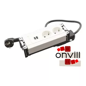   Legrand 654780, Incara Multilink - Bútorba Süllyeszthető, 6 Modul, 2X2P+F + USB-A+C Aljzat, 2M Kábellel, Fehér