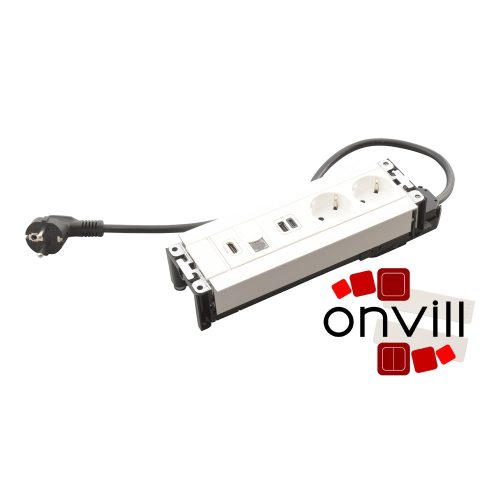 Legrand 654781, Incara Multilink - Bútorba Süllyeszthető, 8 Modul, 2X2P+F + USB-A+C + Rj45 Cat.6 UTP 1 Modul + HDMI 1 Modul Aljzat, 2M Kábellel, Fehér