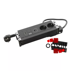   Legrand 654787, Incara Multilink - Bútorba Süllyeszthető, 8 Modul, 2X2P+F + USB-A+C + Rj45 Cat.6 UTP 1 Modul + HDMI 1 Modul Aljzat, 2M Kábellel, Fekete