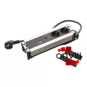   Legrand 654791, Incara Multilink - Bútorba Süllyeszthető, 8 Modul, 2X2P+F + USB-A+C + Rj45 Cat.6 UTP 1 Modul + HDMI 1 Modul Aljzat, 2M Kábellel, Alumínium