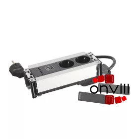   Legrand 654793, Incara Multilink - Bútorba Süllyeszthető, 6 Modul, 2X2P+F + USB C Aljzat, 2M Kábellel, Alumínium