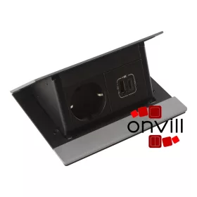   Legrand 654822, Incara Pop-Up - Bútorba Süllyeszthető, 4 Modul, 2P+F + USB-A+C Aljzat, 2M Kábellel, Rozsdamentes Acél