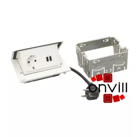   Legrand 654823, Incara Pop-Up - Bútorba Süllyeszthető, 4 Modul, 2P+F + USB-A+C Aljzat, 2M Kábellel, Fehér