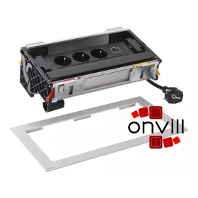   Legrand 654854, Incara Flip Up - Bútorba Süllyeszthető, 8 Modul, 3X2P+F + USB-A+C Aljzat, 2M Kábellel, Alumínium