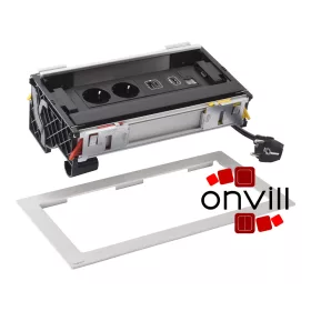   Legrand 654855, Incara Flip Up - Bútorba Süllyeszthető, 8 Modul, 2X2P+F + USB-A+C + Rj45 Cat.6 UTP 1 Modul + HDMI 1 Modul Aljzat, 2M Kábellel, Alumínium