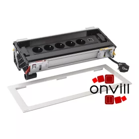   Legrand 654856, Incara Flip Up - Bútorba Süllyeszthető, 12 Modul, 5X2P+F + USB-A+C Aljzat, 2M Kábellel, Alumínium