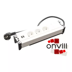   Legrand 654862, Incara Multilink - Bútorba Süllyeszthető, 8 Modul, 3X2P+F + USB-A+C Aljzat, 2M Kábellel, Fehér