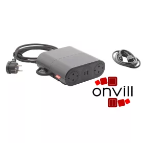   Legrand 654887, Incara Link'On Bővíthető (Kat. Szám: 654889-Cel) Elosztóállomás, 4X2P+F + 2XUSB-A+C + HDMI és 2,5M Kábellel, Fekete