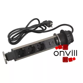   Legrand 654974, Incara Tower 60 - Bútorba Süllyeszthető, 3X2P+F + USB-A+C Aljzat, 2M Kábellel