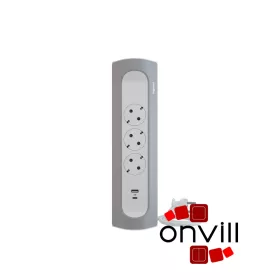   Legrand 694502, Sarokba Illeszkedő Elosztósor, 3X2P+F, USB-A + USB-C, 1m Vezetékkel, Fehér/Alumínium