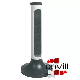   Legrand 694505, Elosztótorony, 4X2P+F, Túlfeszültség-Védelemmel, 2m Vezetékkel, Fehér/Fekete