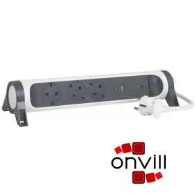   Legrand 694508, Prémium Elosztósor, 3X2P+F, Túlfeszültség-Védelemmel, USB-A + USB-C, 1,5m Vezetékkel, Fehér/Fekete