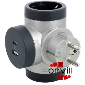   Legrand 694524, Kettős 2P+F Elosztódugó, USB-A + USB-C, Alumínium/Fekete