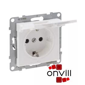   Legrand 721127, Suno 2P+F Csatlakozóaljzat Biztonsági Zsaluval, Csapófedéllel, Rugós Vezetékbekötéssel, IP21, Fehér