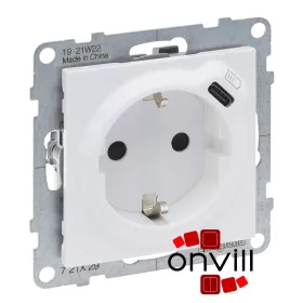  Legrand 721129, Suno 2P+F Csatlakozóaljzat + USB-C Típusú Töltőaljzat, Fehér