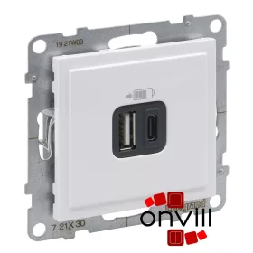   Legrand 721130, Suno Kettős USB-A+USB-C Töltőaljzat, Beépített Tápegységgel, Fehér