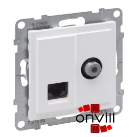   Legrand 721162, Suno "F" Típusú TV Csatlakozóaljzat + Rj45 Cat.6 UTP Aljzat, Fehér
