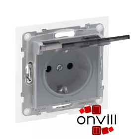   Legrand 721323, Suno 2P+F Csatlakozóaljzat Biztonsági Zsaluval, Csapófedéllel, Rugós Vezetékbekötéssel, IP44, Alumínium