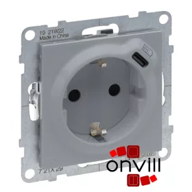   Legrand 721329, Suno 2P+F Csatlakozóaljzat + USB-C Típusú Töltőaljzat, Alumínium