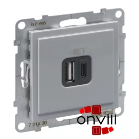   Legrand 721330, Suno Kettős USB-A+USB-C Töltőaljzat, Beépített Tápegységgel, Alumínium