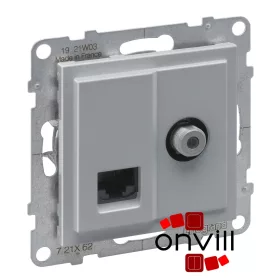   Legrand 721362, Suno "F" Típusú TV Csatlakozóaljzat + Rj45 Cat.6 UTP Aljzat, Alumínium