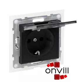   Legrand 721423, Suno 2P+F Csatlakozóaljzat Biztonsági Zsaluval, Csapófedéllel, Rugós Vezetékbekötéssel, IP44, Fekete