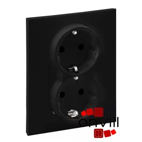   Legrand 721426, Suno 2X2P+F Csatlakozóaljzat Biztonsági Zsaluval, Egybeépített Burkolattal és Kerettel, Rugós Vezetékbekötéssel, Fekete