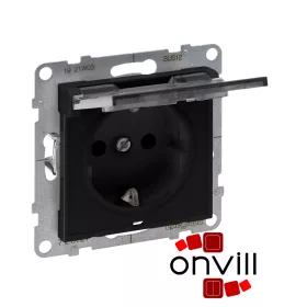   Legrand 721427, Suno 2P+F Csatlakozóaljzat Biztonsági Zsaluval, Csapófedéllel, Rugós Vezetékbekötéssel, IP21, Fekete