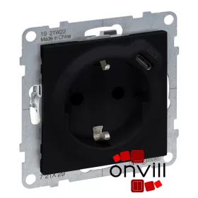   Legrand 721429, Suno 2P+F Csatlakozóaljzat + USB-C Típusú Töltőaljzat, Fekete