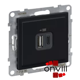   Legrand 721430, Suno Kettős USB-A+USB-C Töltőaljzat, Beépített Tápegységgel, Fekete