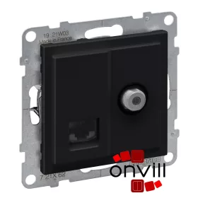   Legrand 721462, Suno "F" Típusú TV Csatlakozóaljzat + Rj45 Cat.6 UTP Aljzat, Fekete