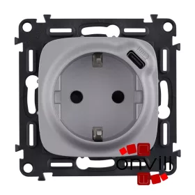   Legrand 753007, Valena Allure 2P+F Csatlakozóaljzat+ USB-C Típusú 1,5A-5V-7,5W Töltőaljzat, Alumínium