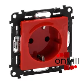   Legrand 753129, Valena Life 2P+F Csatlakozóaljzat Biztonsági Zsaluval, Rugós Vezetékbekötéssel, Piros Betéttárcsával, Nem Reteszelt